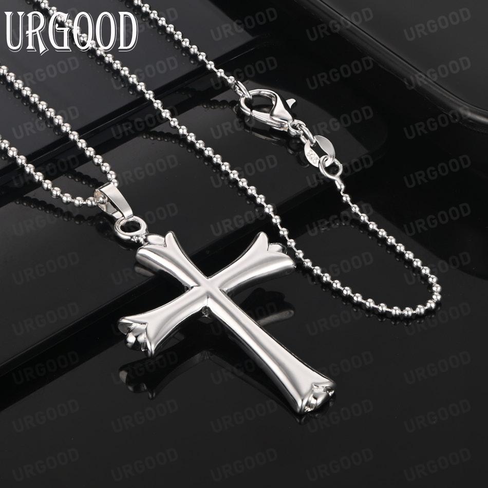 925 Sterling Silver Fashion Cross Pendant Necklace Wedding Jewelry