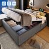 Upholstered Bed Double Bed 140x200 Cm, Storage Bed Frame with USB-C and Full-Surface Slatted Frame, Without Headboard, Cotton, Gray