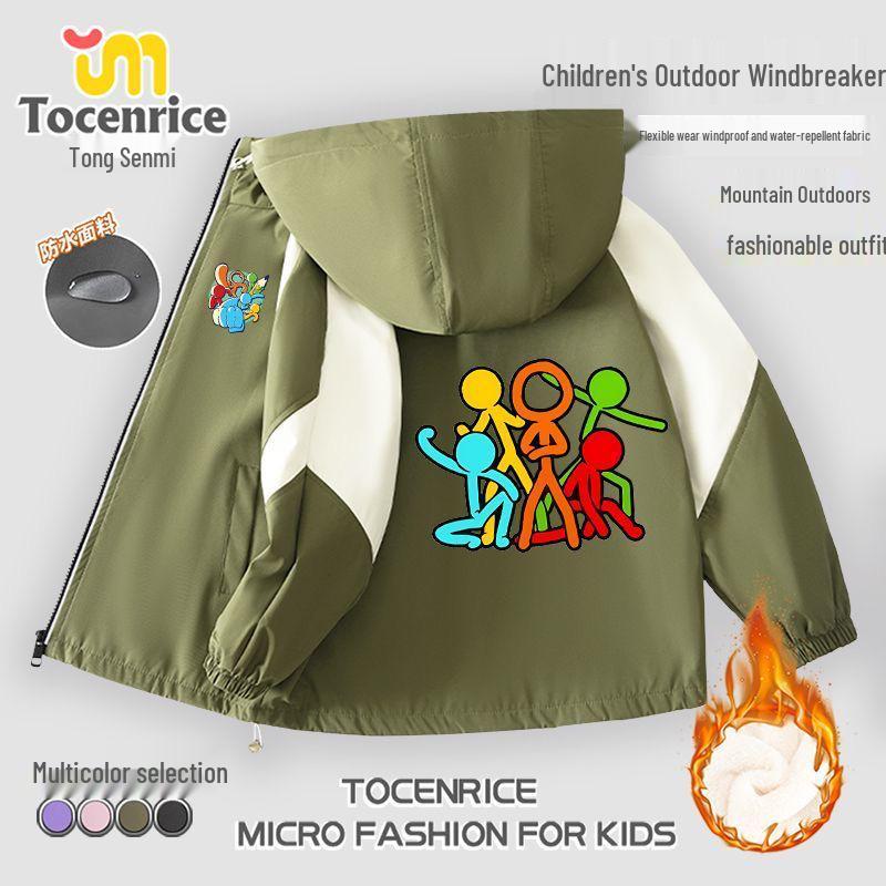 Alan Becker Matchstick Man Five-Color Set + Alan Boys' Fleece-Lined Windbreaker: Autumn/Winter Boys' Outerwear