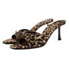New European and American High Quality Women Shoes Bow Knot Leopard Print High Heel Slippers Women Slippers