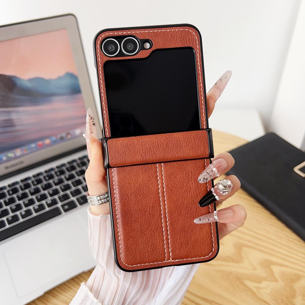 Luxus Kalbsleder PU Leder Linienstruktur Faltbare Handyhülle für Samsung Galaxy Z Flip 6 5 4 3 5G Linsenschutz Matt Stoßfeste Hülle