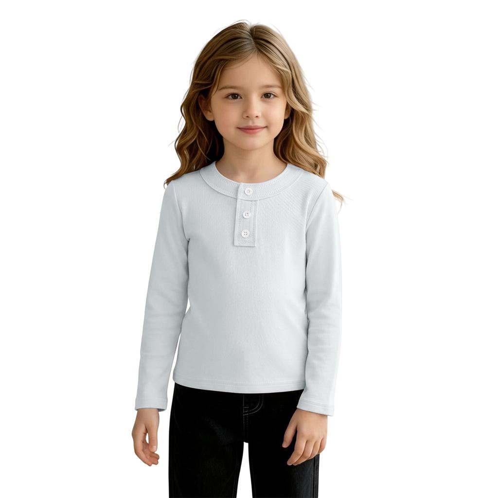 Girls' Fashion Casual Neck Button Base Layer Top for Everyday Wear