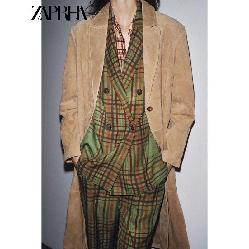 Zaprha 2025 Autumn New Fashion Temperament All-Match Suede Leather Lapel Long Sleeve Coat Outerwear 2969063