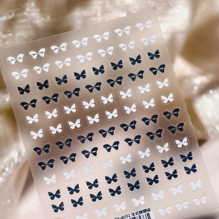 

Magico TS-4052 Черно-белые наклейки для ногтей с бантиками: Тонкий, Прозрачный, Самоклеящийся Французский Стиль