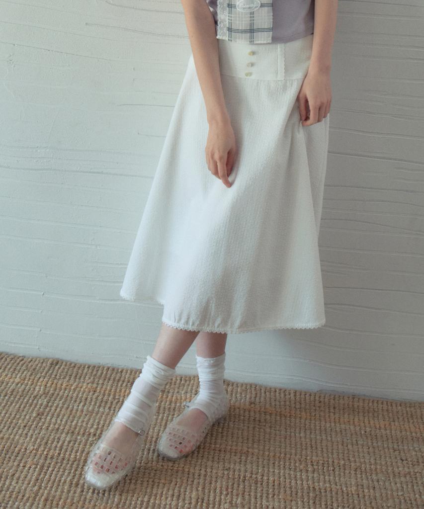 Aueonoseuteljia Beni Lace Check Button Skirt_White(Ob6Sk13)