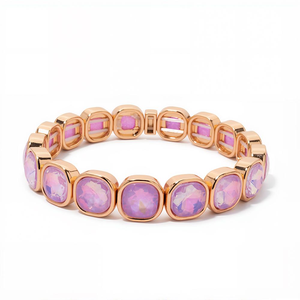 New Design Colorful 12mm Rhinestone Women Bracelet Enamel Gold Color Beads Boho Elastic Bangle