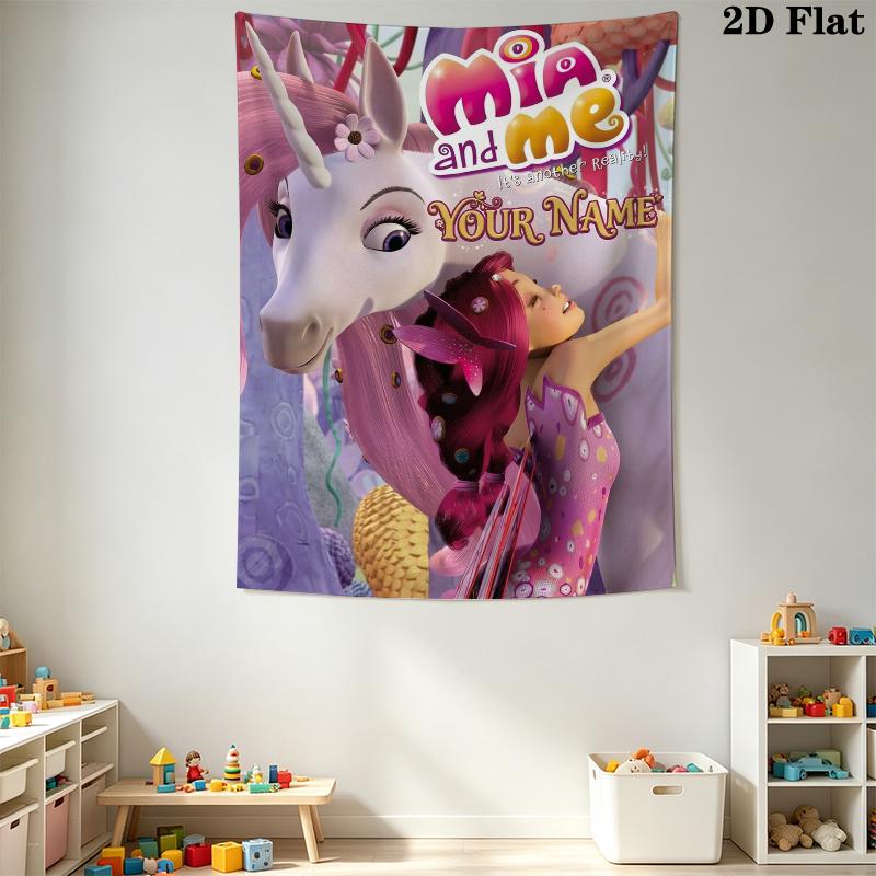 Custom Name Mia and Me Wall Tapestry Aesthetic Wall Hanging Printed Fabric Blanket Decorative Tapestries for Bedroom Living Room Home Decor