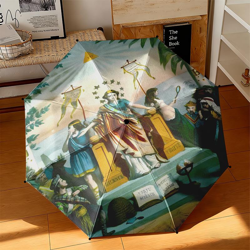 1pc Modern Freemasonry Umbrella Portable Folding Umbrella Iron Frame Hole Bone Structure Outdoor Home Umbrella
