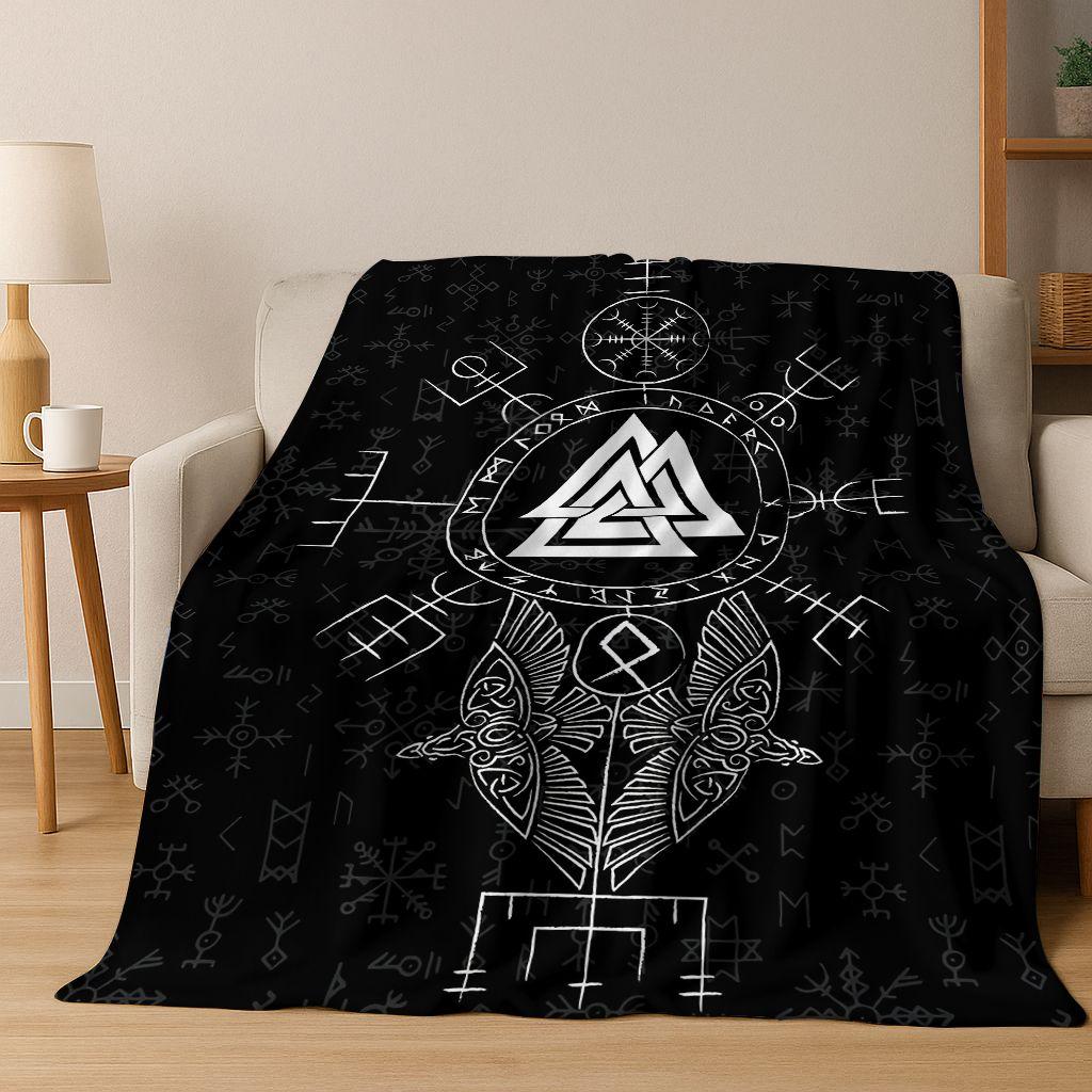Nordic Viking Warrior Symbol Valhalla Valknut Rune Flannel Blanket,Cozy Soft Throw Blanket for Home Bedroom Bed Sofa Cover Gift