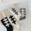 Womens Casual Crew Socks, Chinese Style Cheongsam Buckle Design Ladies Socks Solid Color Cotton Calf Socks
