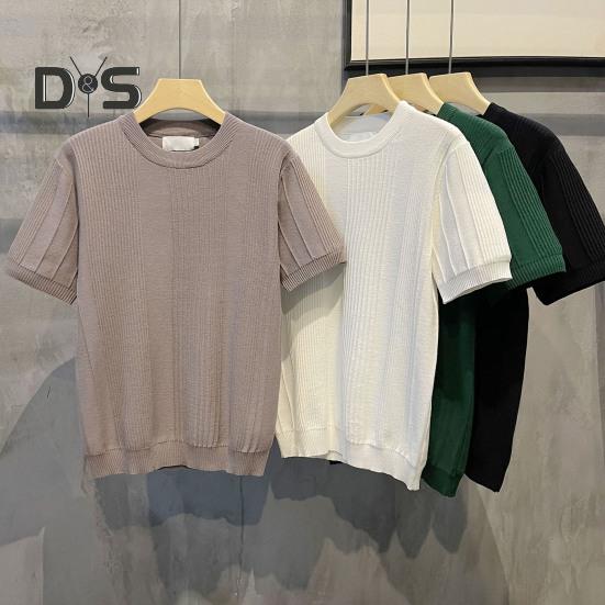 Letní spodní tričko Pletené Pruhované Krátký rukáv Pružné Jednobarevné Kulatý výstřih Denní top Pulovr Cvičební Gym tričko