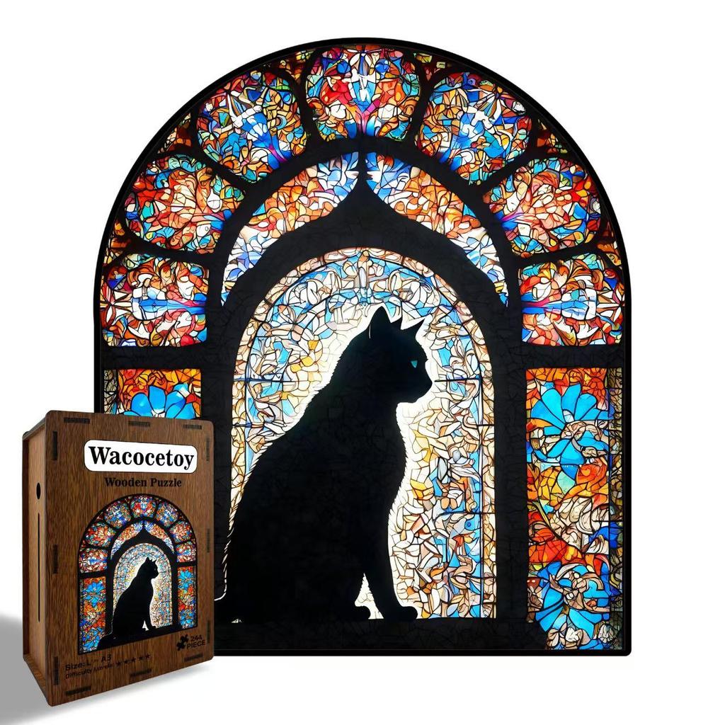 Wacocetoy Alien Cat Church Puzzle - Educational Wooden Gift
