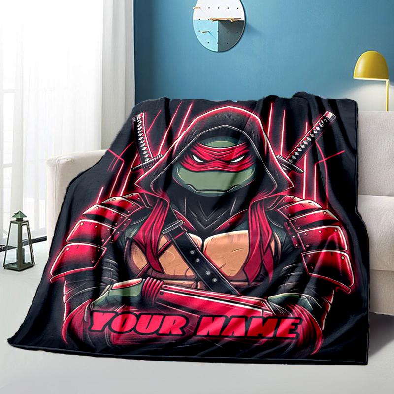 1PC Custom Name Ninja Turtle Artwork Flannel Blanket Versatile,all-season Throw Suitable for the Living Room,bedroom,camping,travel,and Gift