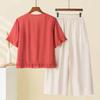 Mom's Chinese-Style Summer Set: Short Sleeve Embroidered Top for Middle-Aged & Elderly Women