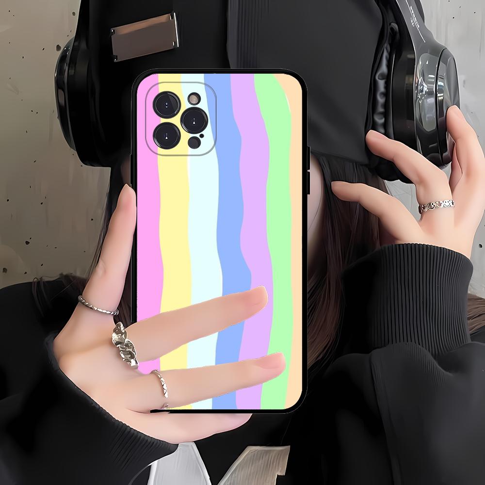 Colorful Rainbow Stripe Phone Case Silicone Soft for iphone 16 15 14 13 12 11 Pro Mini XS MAX Plus X Cover