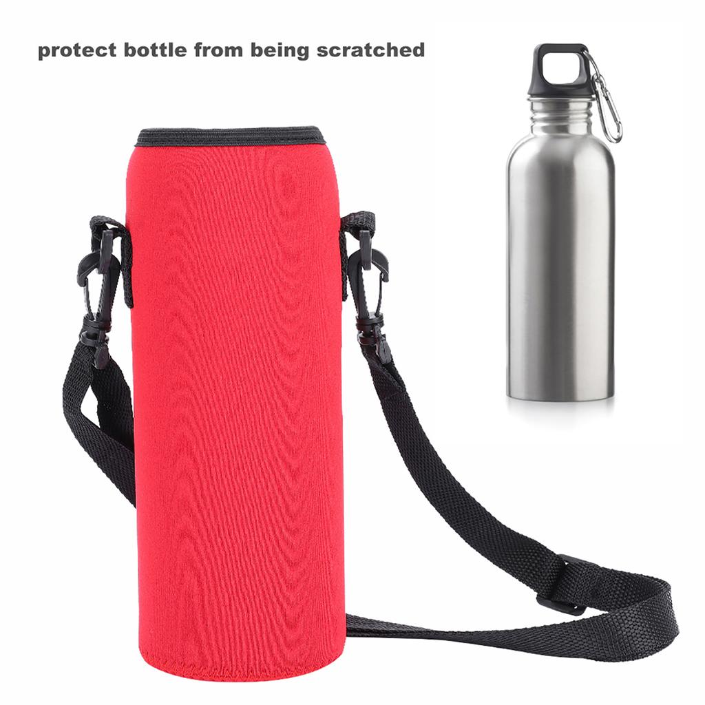 Outdoor 1000ml Water Bottle Insulated Cover Neoprene Carrier Bag Pouch with Strap Black
