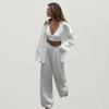 Elegant Silk Shirt Bra Pants Sets 3 Pieces Women Casual Single Breasted Lapel Loose Shirts Corset Straight Trousers Suits Female