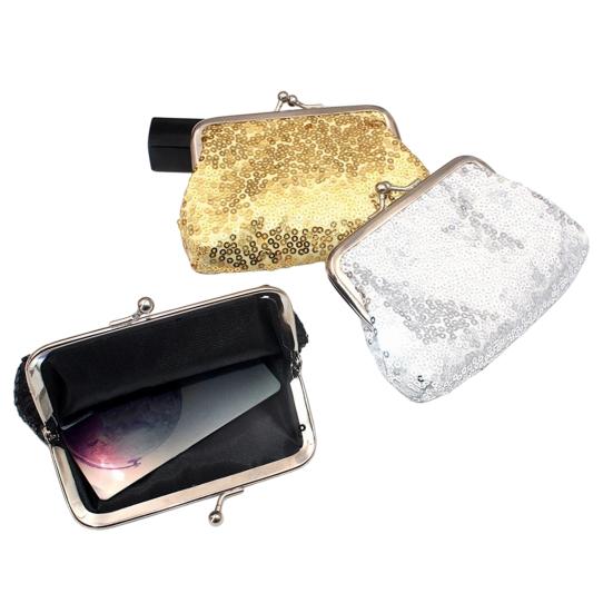 Women Coin Purse, with Metal Hinge And Kiss-lock Design, Lightweight Portable Mini Wallet, with Sequined Glitter Vintage Pouch for Coins Cards