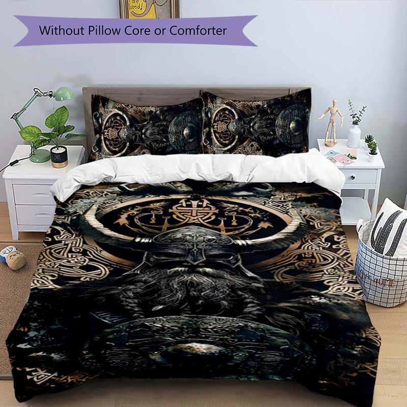 Mythologie Walhalla 3-teiliges Bettwäsche-Set Bettbezug Verschluss Enthält 1 Bettbezug & 2 Kissenbezüge für Alle Jahreszeiten Schlafzimmer Zuhause Wohnheim Dekoration