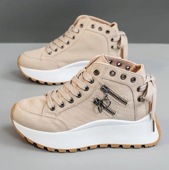 

Модная женская обувь Женские кроссовки 2025 Осень Новые парусиновые высокие дышащие кроссовки Женские на толстой подошве с увеличением роста Повседневная обувь 40 хаки