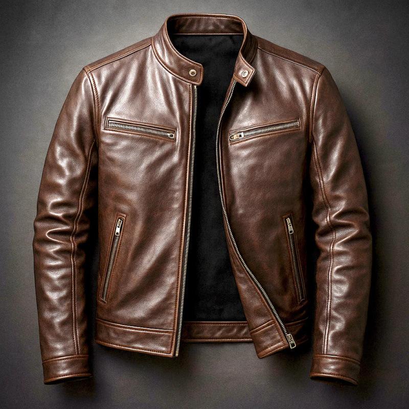 Men's European and American winter locomotive style men's leather jacket fashion slim jacket men's jacket thickened