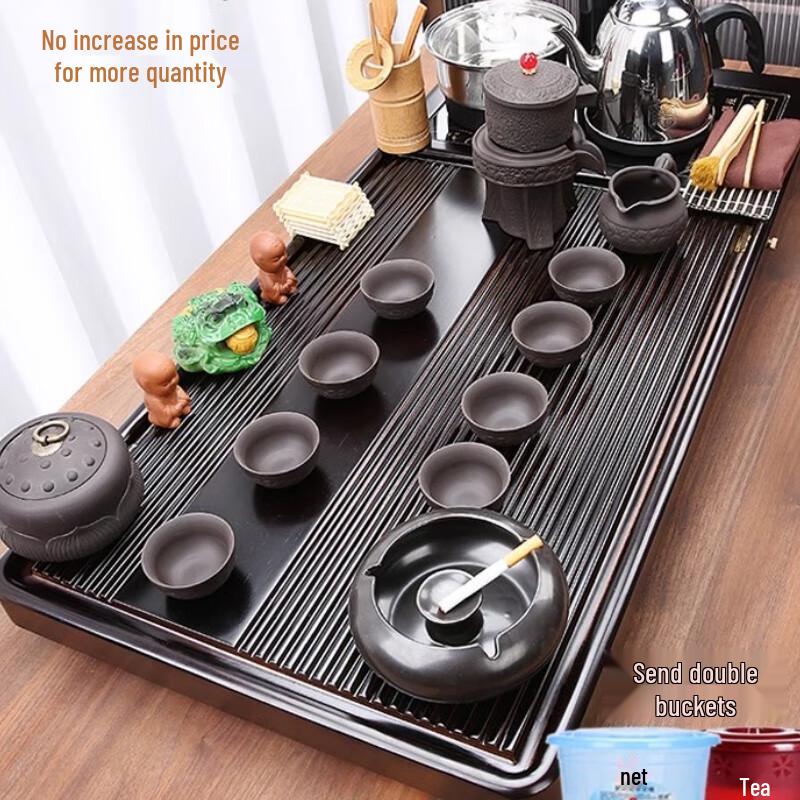 Modern Automatic Kung Fu Tea Set with Integrated Tray and Electric Kettle