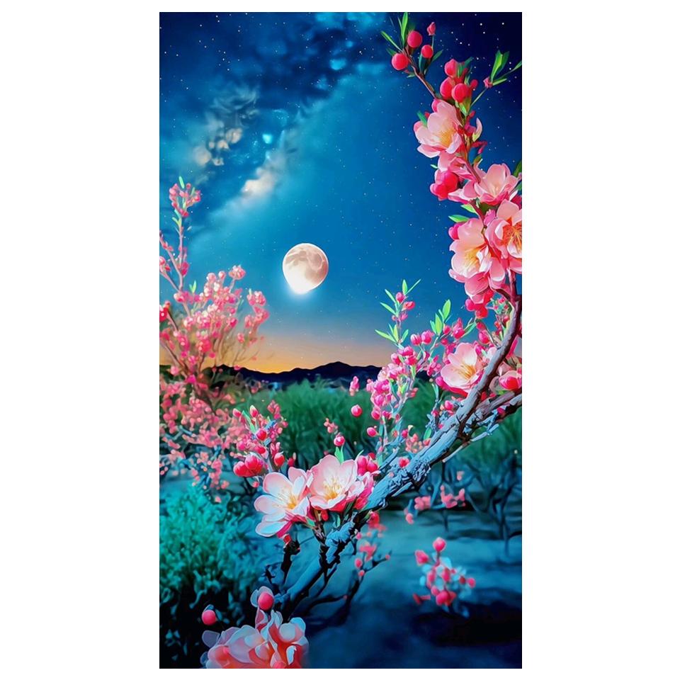 Großes 5D-Diamantgemälde zum Selbermachen, Neuankömmling, Mond, Blumen, Landschaft, voller Diamant-Mosaik, Stickerei, Kreuzstich, Kunst, Heimdekoration