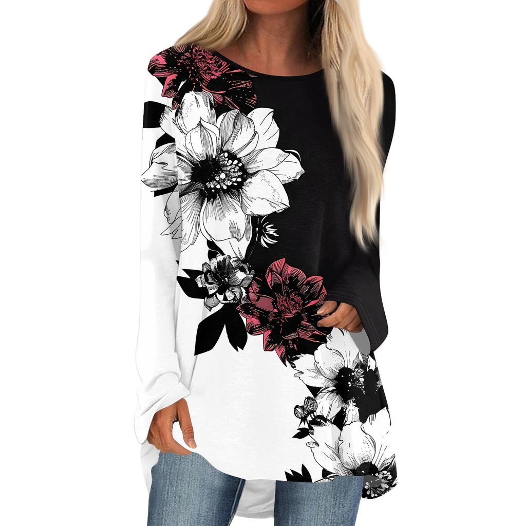 Damesmode casual blouse met lange mouwen en ronde hals