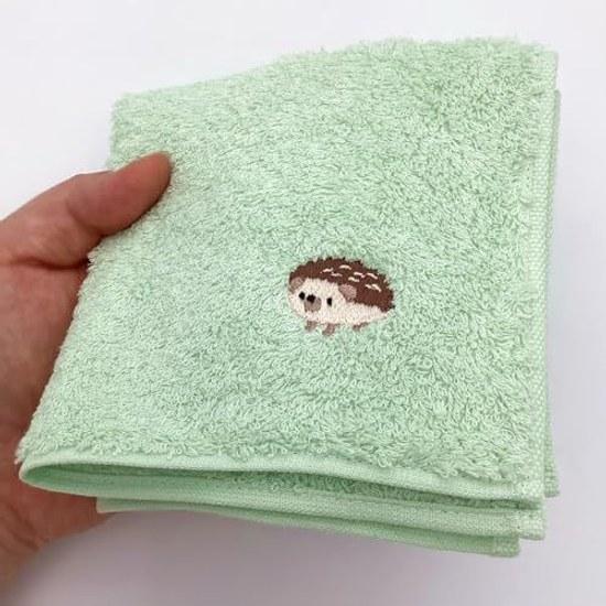 Kyosuke Japan-made hand towel Imabari production cotton 100 approximately 2525cm hedgehog green Kurumin animal embroidery handkerchief