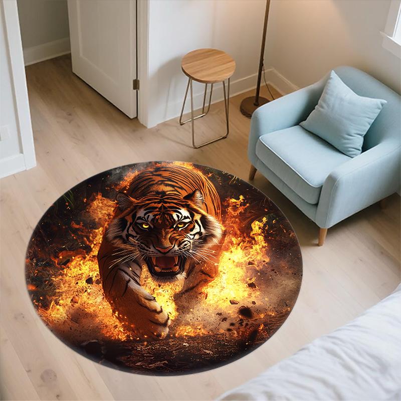 Flame Tiger,Round Area Rug,Carpet Rug for Living Room Bedroom Sofa Playroom Decor,Non-slip Floor Mat
