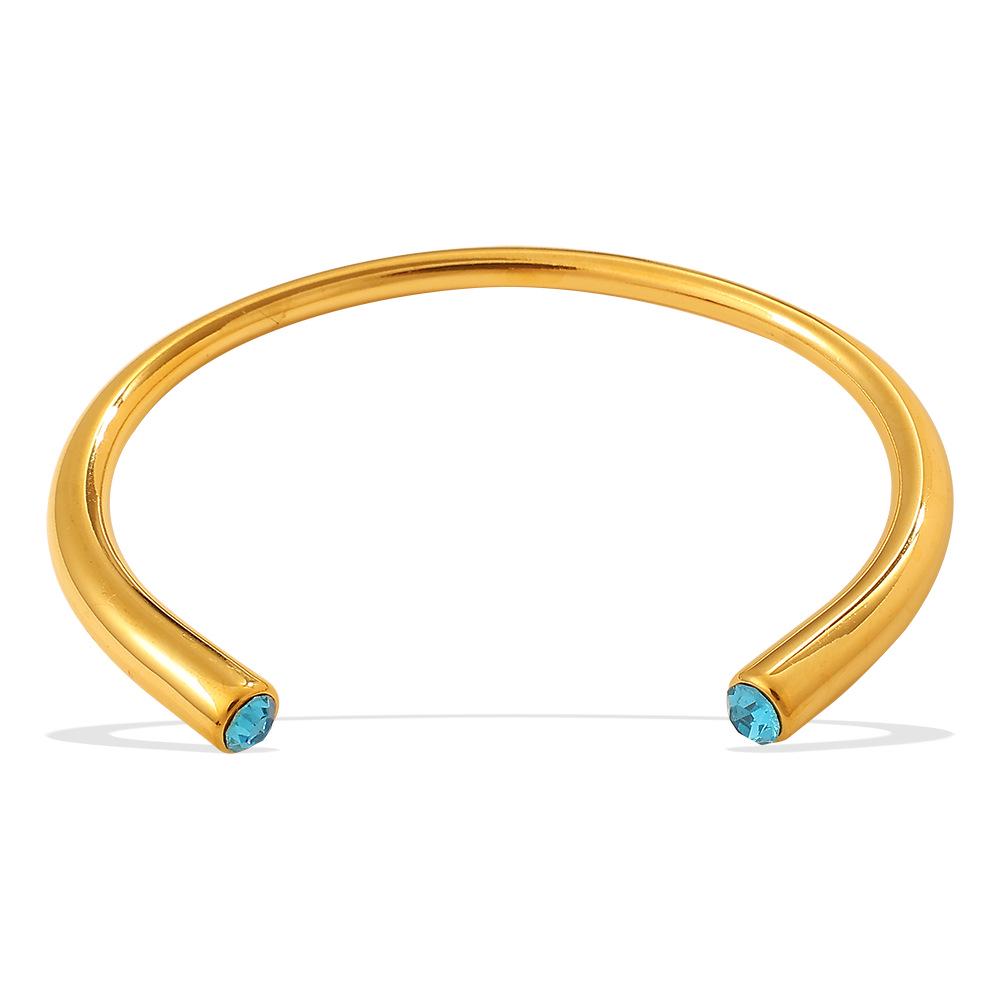 Cross-Border Gold Luxury Rhinestone Stainless Steel Open Bangle Bracelet