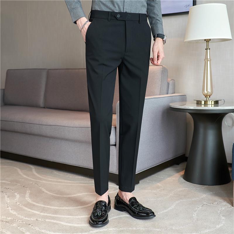 Versatile Men's Trousers Simple Placket Embroidered Straight Tube, Suit Pants Autumn Trousers Trousers