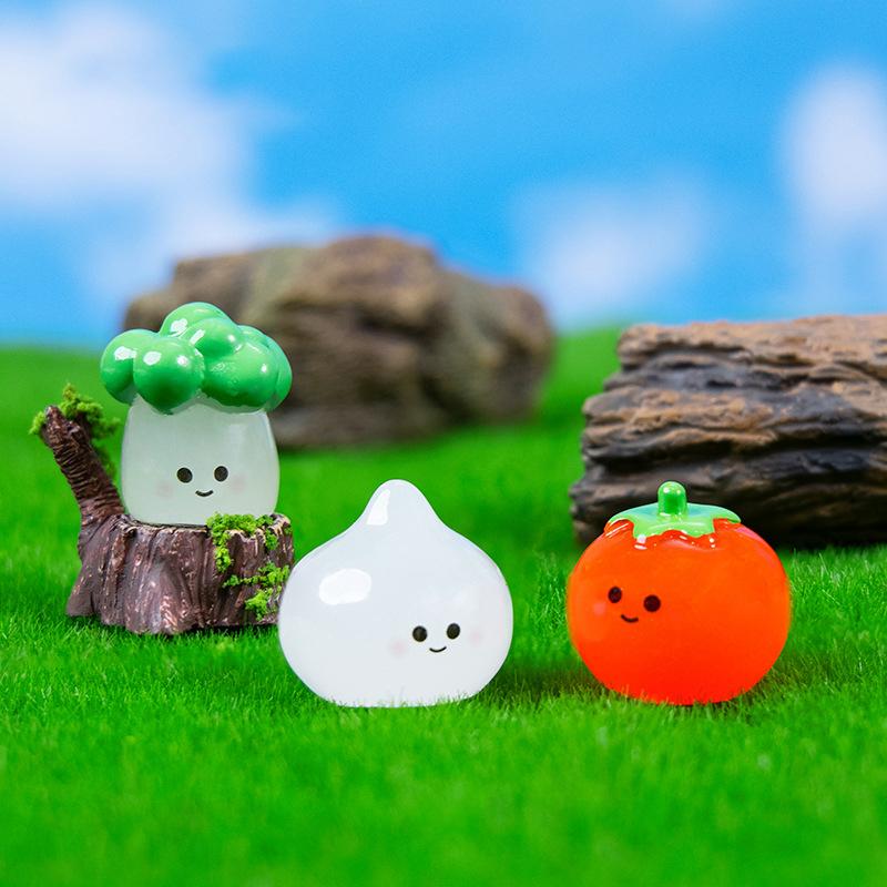 Figurines Miniatures Cute Noctilucent Simulated Food Fruit Vegetable Micro Landscape Ornaments For Home Decorations Room Decor