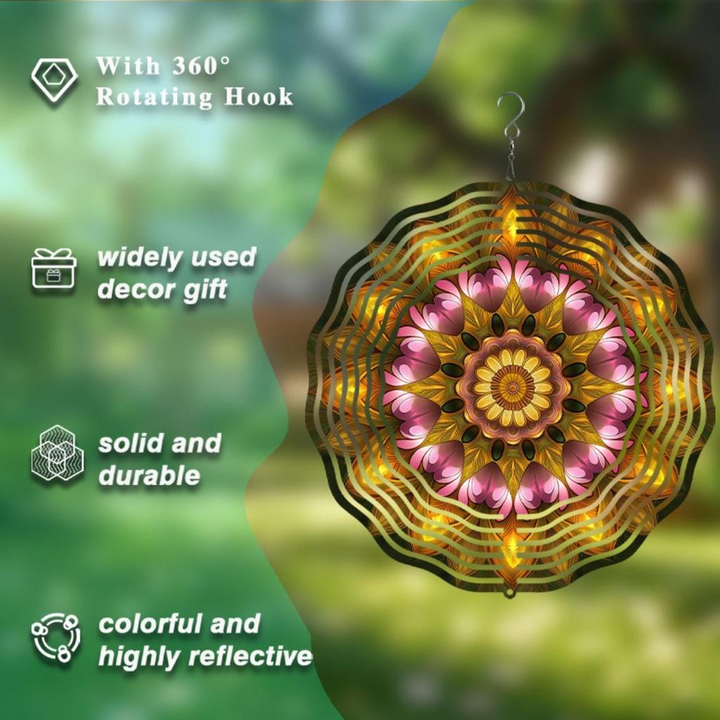 10 Inch Metal Wind Spinner with 360 Hook Elegant Floral Design for Garden Yard Lawn Decoration Pink Gold Outdoor Decor Gift