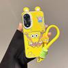 KEYSION Cute Ear Cartoon Case for OPPO A58 4G A38 A18 with Lanyard Soft Silicone+PC Shockproof Phone Back Cover for OPPO A17 A17K