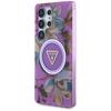Guess Glitter Flowers Triangle Buttons Magsafe Case For Samsung Galaxy S25 Ultra Purple