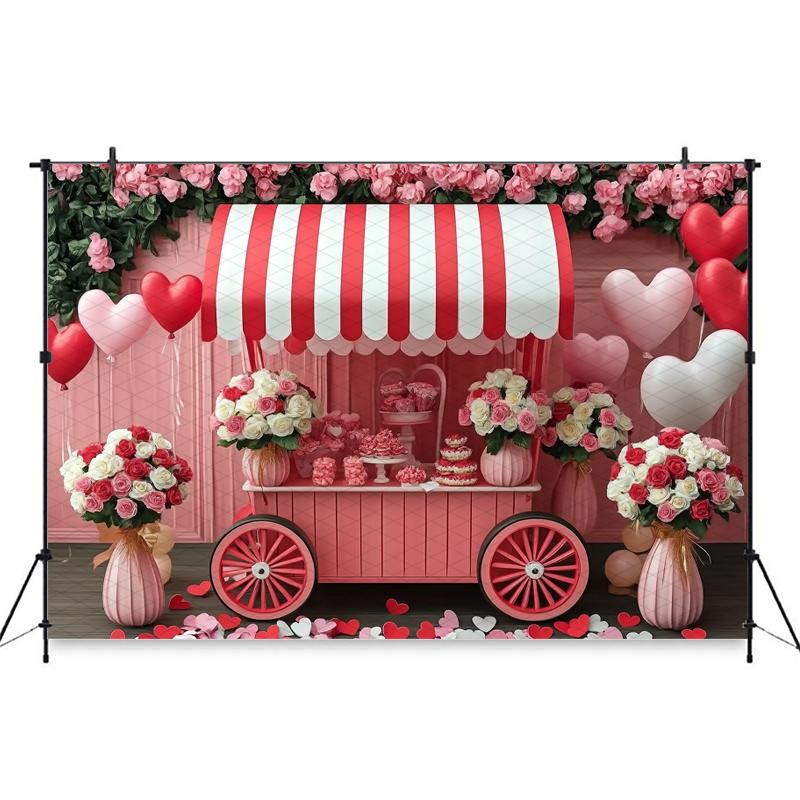 Mocsicka Valentine's Day Photo Backdrop Rose Pink Striped Float Balloons Flowers Wallpaper Decorations Woman Wedding Backgrounds
