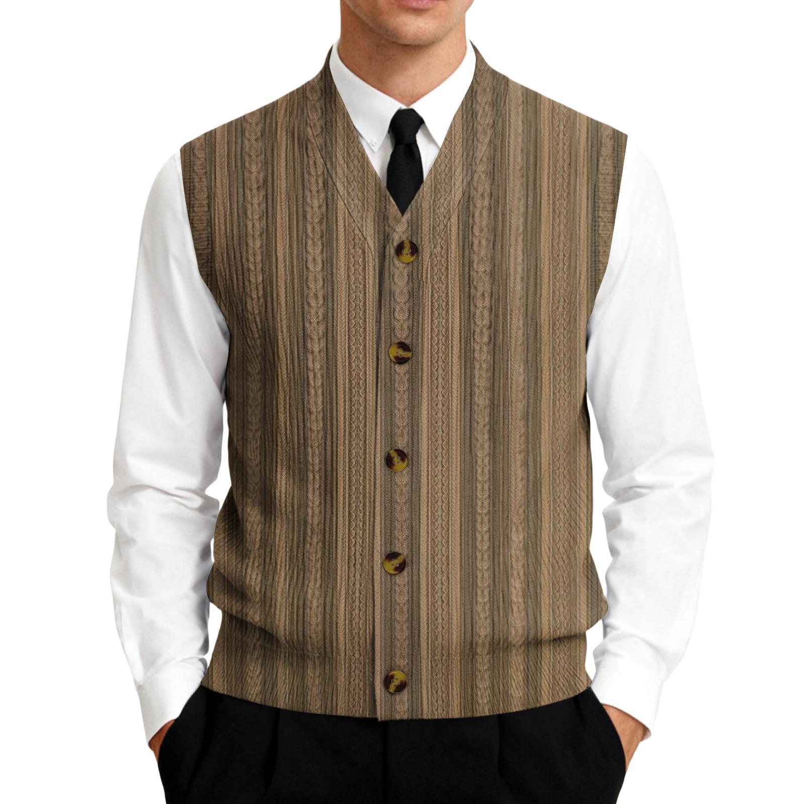 

Чоловічий в язаний кардиган-жилет без рукавів з V-подібним вирізом XXL коричневий