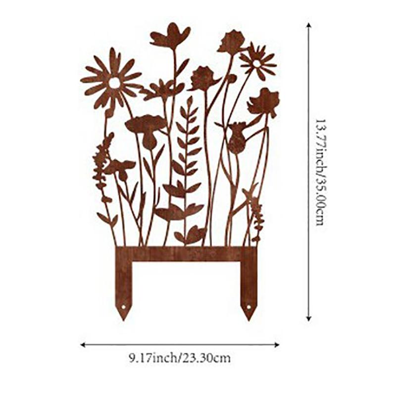 1/10Pcs Patina Finish Outdoor Decor Rustic Metal Garden Stake With Butterfly Flower Design For Garden Patio Balcony Flower Pot
