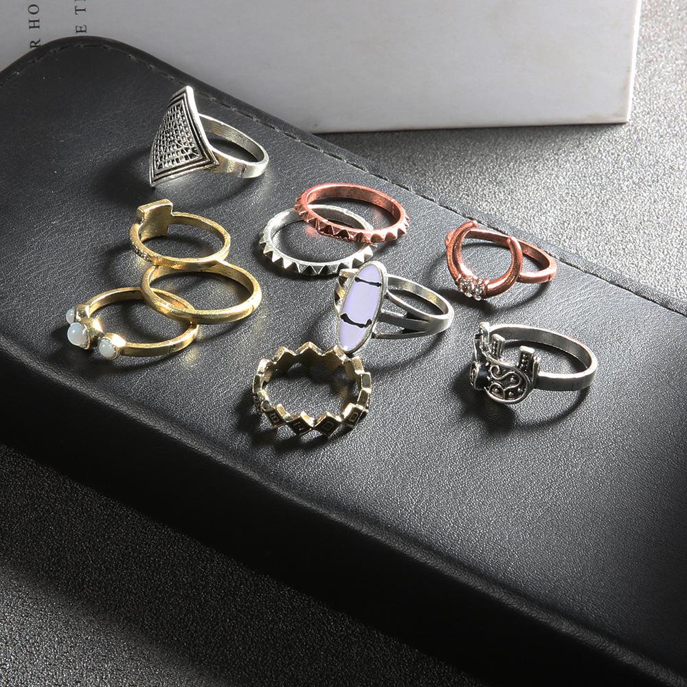 Exclusive For Fashion Elephant Turquoise Diamond Multi-Color 10-Piece Ring Women