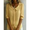 Camicia Casual da Donna a Maniche Lunghe, Colore Unito, Collo a Bambola, Bottoni
