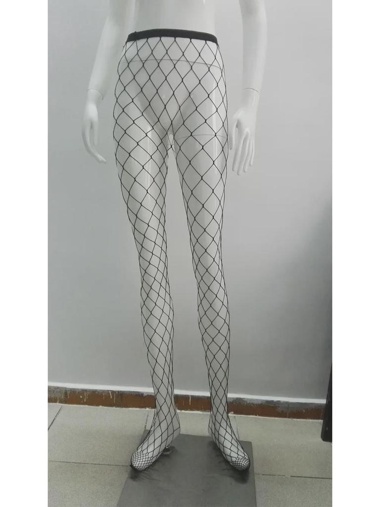 2024 Early Spring European & American Internet Celebrity Casual Ripped Denim Pants with Fishnet Stockings for Women.