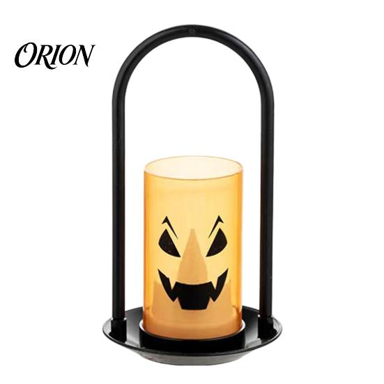 LED Pumpkin Lamp Halloween Ghost Face Candle Light, Battery Powered Lamp, Decorative Light Detachable Handle for Home Party Decor Portable Iron