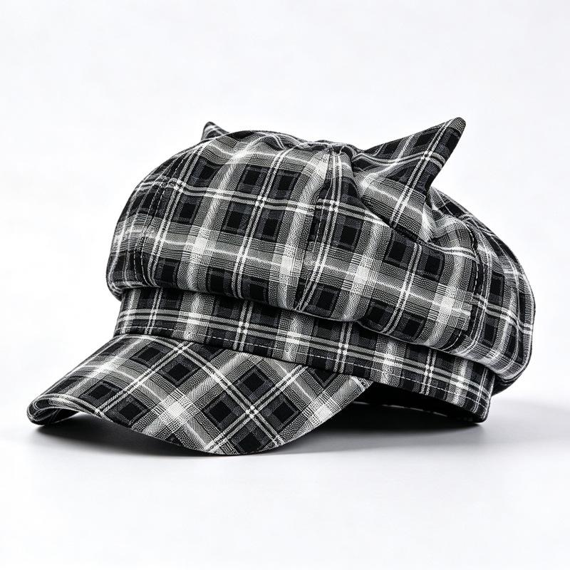 Autumn and winter Japan and Korea retro hat women's plaid simple versatile octagonal hat literary and sweet commuter newsboy hat
