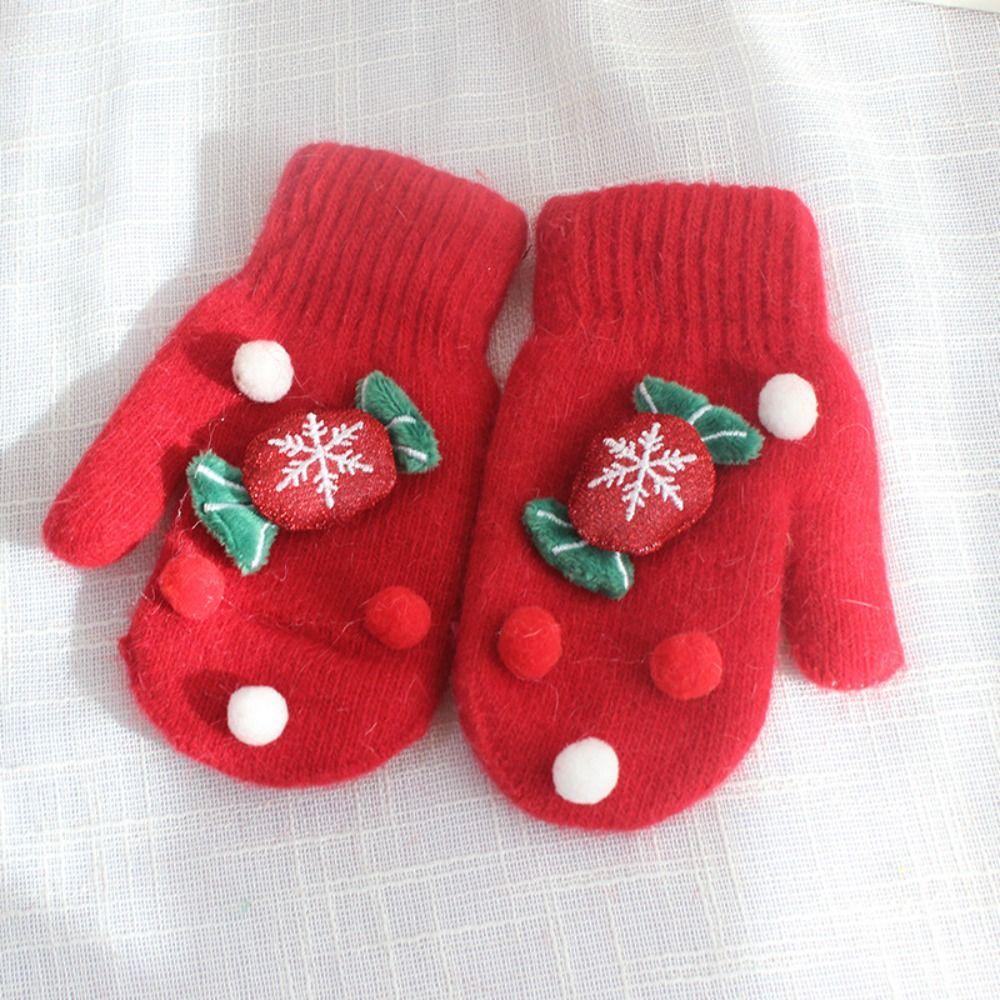 Bell Snowman Christmas Kids Mittens Full Fingers Gloves Women Knitted Gloves Santa Claus Printed