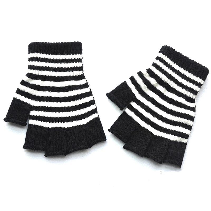 

Autumn Winter New Half Finger Striped Warm Gloves For Men Women Students Knitted Mittens Outdoor Knitting Cycling Writing Gloves черный белый