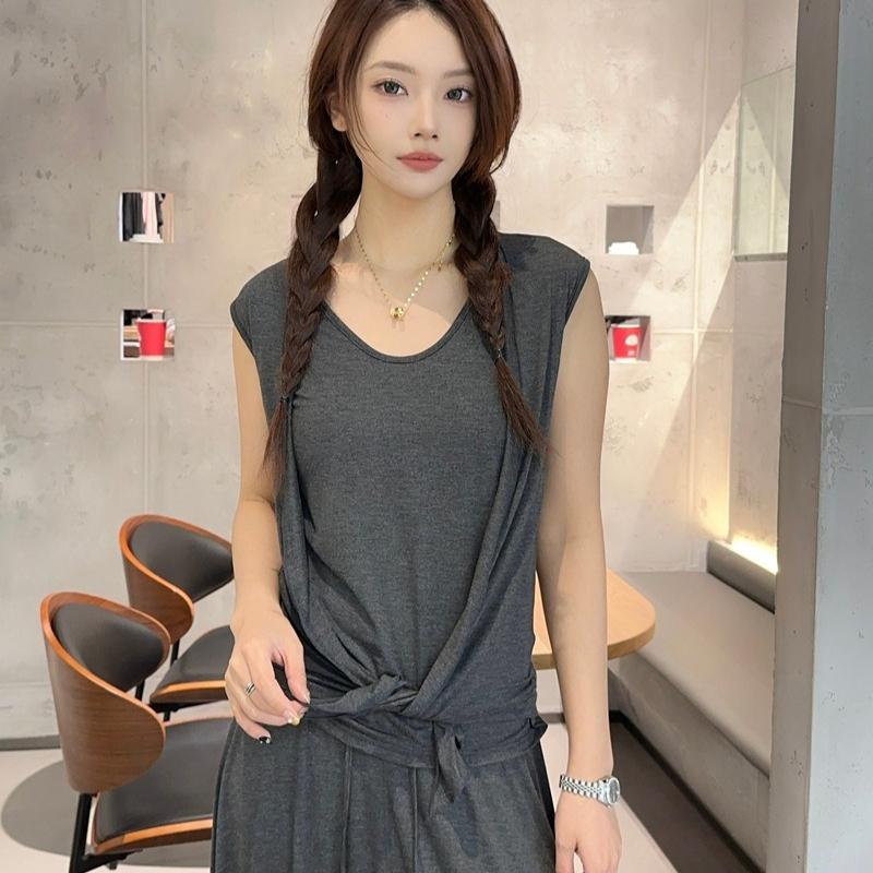 M to 6XL Plu size Women's Faux 2 Piece Tank Top with Cardigan Layered Look Open Front Sleeveless Vest Summer Modal Slim Fit Streetwear Camisole