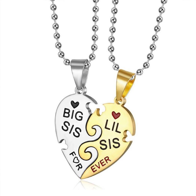 Stainless Steel Heart Shaped Best Friends Sisters Split Two Piece Pendant Necklace
