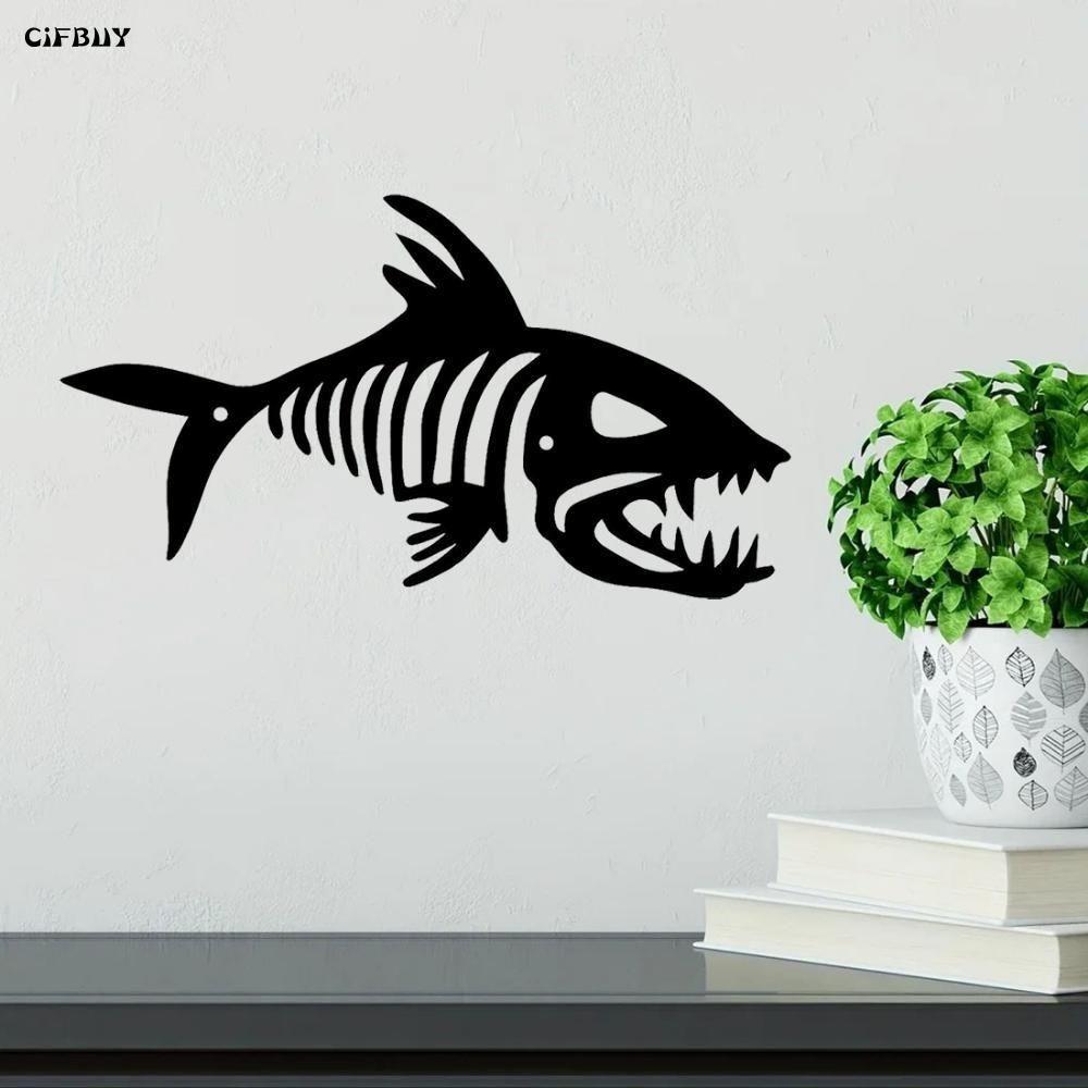 Forged Iron Wall Art Fish Skeleton 50cm Indoor Outdoor Decor