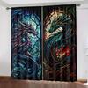 2 PEZZI - Tende stampate digitali ad alta definizione con drago blu e verde   design con passanti per bastone   decorazione per la casa   decorazione della stanza